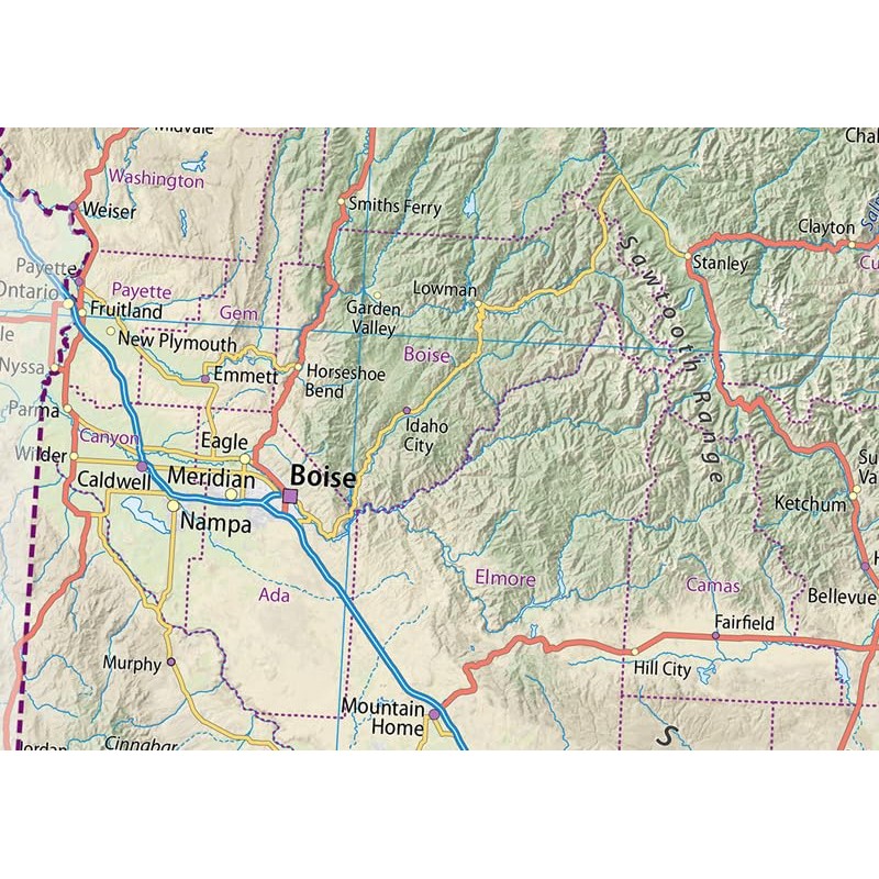 Idaho State Physical Map - 16.5 x 26.9 Inches -