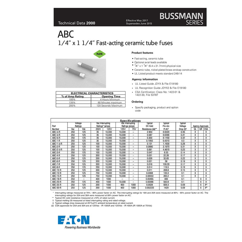 Bussmann ABC-10 Fuse 10A 250V Buss ABC10 (Pack of 10)