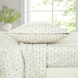 Chezmoi Collection 3-Piece Lodge Geometric Sheet Set Twin - Multicolor Blue Diamond Printed Brushed Microfiber Lightweight Breathable Deep Pocket Bed Sheets