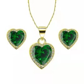 Paris Jewelry 18k Yellow Gold Heart 2 Ct Created CZ Full Set Necklace 18 inch Plated
