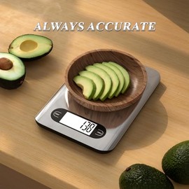 Digital Kitchen Scale, 17 Pounds Capacity Food Scale with LCD Display, Weight Grams and Ounces for Cooking and Baking, Stainless Steel Platform, Anti-