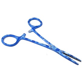 Fly Fishing Serrated Pliers Hemostat Forceps Made of Stainless Steel Anglers Catch & Release Tool with Precision Grip Locking - 5.5" STRAIGHT (Blue Rose)