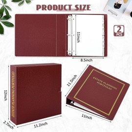 Feifeiya 2 Pcs Estate Planning Portfolio Binders with Gold Title in Case I Die Organizer with Index Tabs and Slipcase PU Leather 3 Ring Binders 11.5 x 11 x 2.5 Inches (Red)