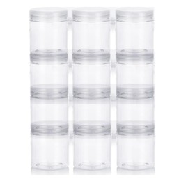 16 oz Clear Large PET Plastic Refillable Jar with Natural White Lids (12 pack)