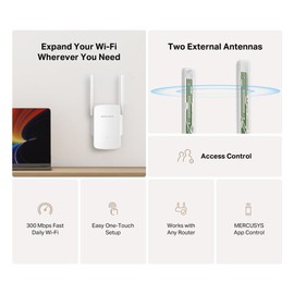 MERCUSYS ME12 WiFi Extender Booster, 2 External Antennas WiFi Booster, APP Control WiFi Extender,TP-Link WiFi Repeater Works with Any Router or Wireless Access Point,Plug and Play,Signal Indicator