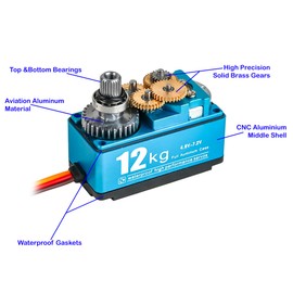 DIYmall 12KG Digital Servo High Torque Full Metal Gear 180 Degree 7.4V Waterproof Robot RC Servo for 1/10 1/8 Car