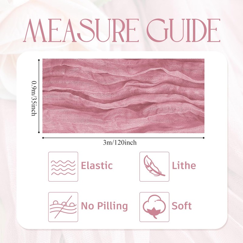 Wokceer Cheesecloth Table Runner Pink 10FT Boho Gauze Cheese Cloth