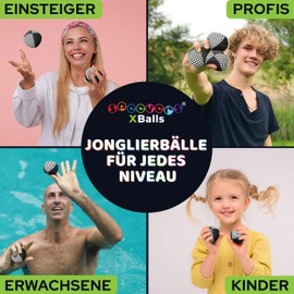 speevers XBalls High Quality Juggling Balls for Children, Beginners and Professionals, Set of 3, Juggling in 15 Colours, Juggling Set for Adults, Beginners Beanbags with Carry Bag (Black/White, 110 g)