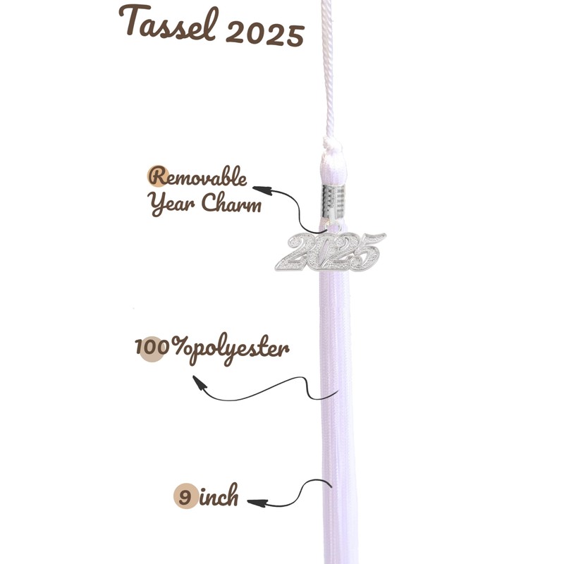UIALECG Graduation Single Color Tassel with Date Drop 2025(White Tassel,Silver