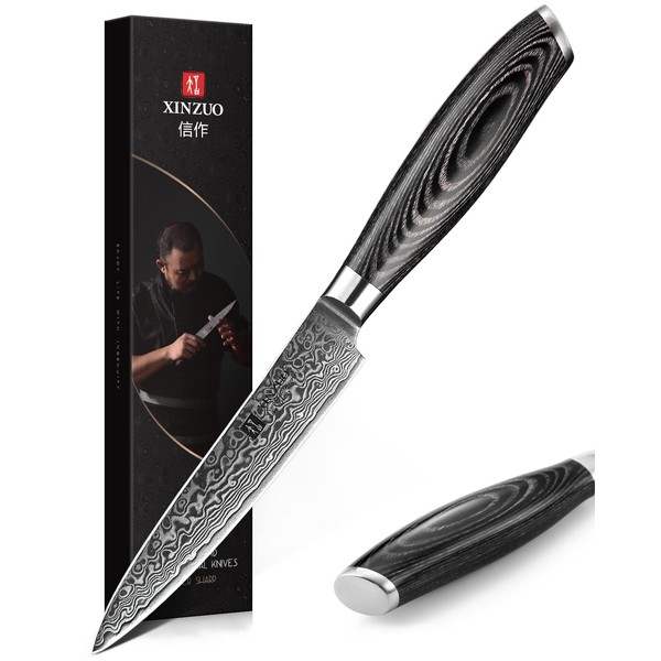 XINZUO 12.6cm Utility Knife, 67 Layers Damascus Steel Kitchen Cooking Knife Fruit Knife Multifunctional Peeling Knife Paring Knife with Pakkawood Handle - Ya Series