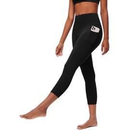 FULLSOFT Capri Leggings with Pockets High Waisted Capri Leggings for Women Tummy Control Soft Workout Yoga Pants Capris(Black with Pockets,Small-Meduim)