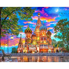 Majestic by Springbok - Sunset at Basil's - 1000 Piece Jigsaw Puzzle Illustration of St Basil's Cathedral at Sunset