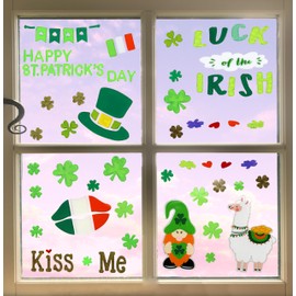 Iconikal 91-Piece Gel Window Clings St. Patrick's Day - Reusable Shamrock Leprechaun Four Leaf Clover Irish Decorations