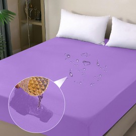 ohano Waterproof Mattress Protector, 180 x 200 cm Fitted Sheet, Waterproof and Breathable Mattress Cover, Incontinence Mattress Topper, Moisture Protection, Fitted Sheet, for All Seasons, Purple