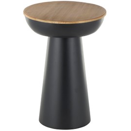 Deco 79 Metal Handmade Side End Accent Table Pedestal End Table with Brown Wood Tabletop, Side Table 15" x 15" x 21", Black