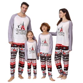 ANGELGGH Matching Family Christmas Pajamas Sets, Holiday PJs with Top and Pants, Cute 2 Piece Sleepwear for Couples/Women/Men (Men, L, Grey Moon)