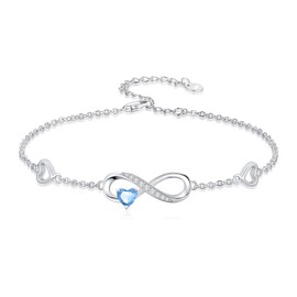 Dorunmo Infinity Heart Anklet Bracelet for Women 925 Sterling Silver Adjustable Infinity December Birthstone Anklet Blue Topaz Friendship Jewelry Gifts for Women Birthday Christmas