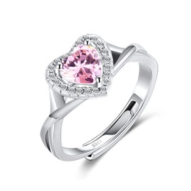 MYBELLNA 925 Sterling Silver Birthstone Rings for Women Love Heart Eternity Band Ring Adjustable Open Heart Ring for Women Girls Her Mother's Day Gift