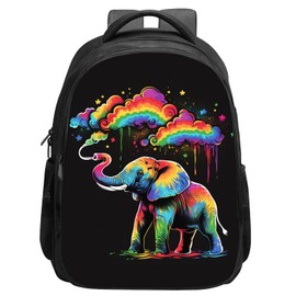 ALIFAFA Elephant Backpack Cute Elephant with Rainbow School Bookbag, Funny Animal Back Pack Shoulder Bag, Elementary School Boys Girls Backpack, 16 Inch Backpack with 2 Compartments, Colorful