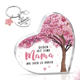 Scinzene Gifts for Mum, Mum Gifts, Heart-Shaped Sakura Tree and Keyring with Lucky Coins, for Mother's Day, Birthday and Christmas, beige