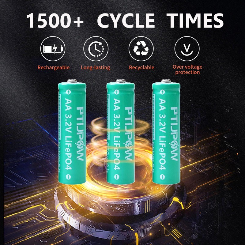 PTIJPOW AA 3.2V LiFePo4 650mAh Solar Battery, AA 3.2V Lithium