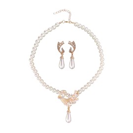 Yonhi Glass Pearl Necklace and Earring Set,Collar De Perlas para Mujer,Faux Pearl Jewelry Set for Women Gifts