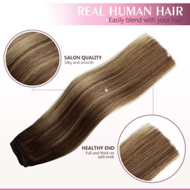 Fimislosion Real Hair Extensions Clip in Human Hair, Seamless Clip in Hair Extensions Real Human Hair, 22 Inch Clip ins extensions for women, Dark Brown to Chestnut Brown and Honey Blonde 120G 7Pcs