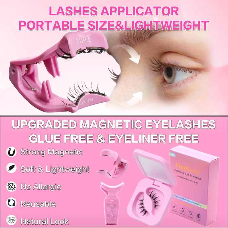 Upgrade Soft Magnetic Eyelashes with Applicator Reusable No Glue Needed