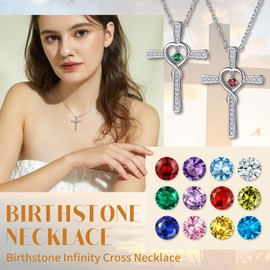 Suplight 925 Sterling Silver Cross Necklace Women June Birthstone Infinity Cross Necklace