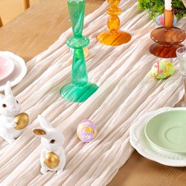 DeZerlor Ivory White Cheesecloth Table Runner 10 Pack Summer Sheer White Cheese Cloth Table Runners Boho Gauze 120 Inches Summer Table Decorations for Weddings Bridal Baby Shower Decor Birthday Party