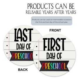 MDPrints First And Last Day of School Board, 8" Round Wooden 2 Layers Double Sided, Back to School First Day of School Board for Kids, Last Day of Preschool Kindergarten Reusable Signs (School 869)