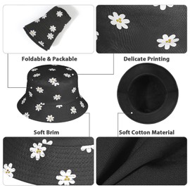 AYPOW Cotton Reversible Women's Fishing Hat Daisy Sun Hat Lightweight Double-Sided Wear Fishing Hat Teenager Girls Fishing Hats Foldable Beach Hat Fashion Bucket Hat for Camping Travel Hiking, DaisyA