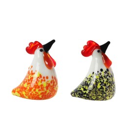 NaneTidy 2pcs Glass Rooster Chicken Figurines Mini Glass Chicken Paperweight Glass Animals Christmas Home Decor