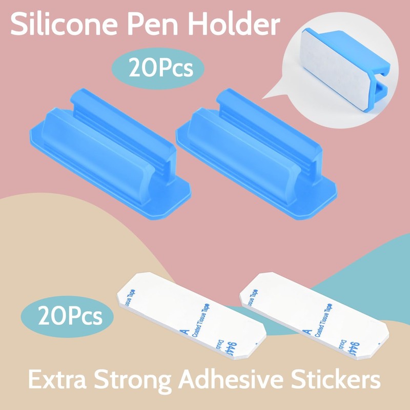 20 Pack Pen Holder Silicone,Adhesive Pen Holder for Desk,Marker Clip