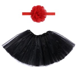 FAIZUL Girl Tutu Skirts, Baby 3 Layered Tulle Tutu Dress, Kids Ballet Dance Fluffy Skirt with Flower Headband Black, One Size