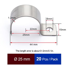 MgcTolBox Steel 1-Hole Pipe Strap Ø 25 mm, Pipe Brackets for EMT Conduits or Pipe Fixing | Pack of 20