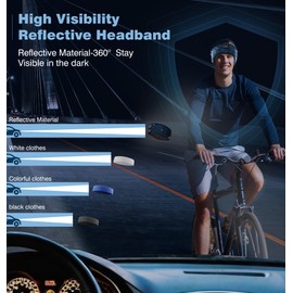 LC-dolida Bluetooth Headphones Headband, Reflective Black Headband Headphones Wireless, High Visibility Bluetooth 5.4 Over Ear Headphones Cooling Headband for Night Cycling, Jogging, Yoga, Travel