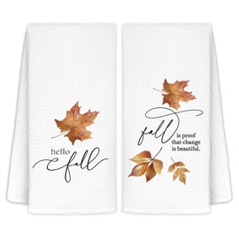 CIOJUNE Fall Kitchen Towels, Farmhouse Fall Maple Leaf Autumn Decorative Dish Tea Hand Towels for Kitchen, Autumn Decor for Bathroom, 16x24 Inch Set of 2