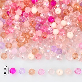 Tibapla 500 Pcs Faceted Glass Beads, 4mm Crystal Glass Beads, Faceted Rondelle Beads with 1mm Holes for Bracelets Necklace Pendants Earrings DIY Craft Jewelry Making (Pink)