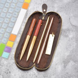 Leather Pencil Case, S Shape Vintage Pencil Case, Pen Case, Pen Holder, Leather Case, Pen Case with Zip for School, Work, Office