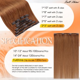 Full Shine 22 Inch Clip in Hair Extensions Copper Brown Human Hair Real Hair Extensions Clip in Human Hair Copper Brown Extensions Straight Remy Hair Seamless Clip ins 7 Pcs 150 G