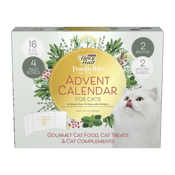 Purina Fancy Feast Gourmet Wet Cat Food and Savory Cravings Cat Treats Advent Calendar Variety Pack - (1) 24 ct. Box