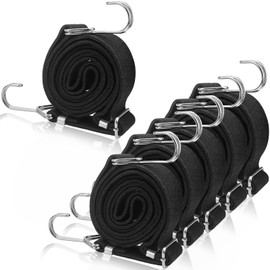 Abaigeal 6 Pack Adjustable Bungee Cords with Hooks, 2M Flat Bungee Cords, Large Heavy Duty Rubber Elastic Straps with Adjustment Metal Buckle, for Fastening Luggage or Backpacks and Moving Cargo