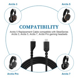 Zosvoses Arctis 3 Replacement Cable Compatible with SteelSeries Arctis 3, Arctis 5, Arctis 7, Arctis Pro Gaming Headset, Replacement Audio Cable, 5ft