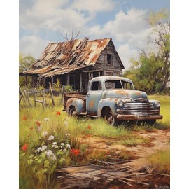 FUKVHIL Adults' Paint by Number Kits, Retro Truck, Pickup Truck, House, Paint by Number Kits on Canvas, DIY Oil Paintings for Beginners Arts and Crafts, 40x50cm No Frame