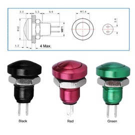Keenso Car Push Button Switch Momentary Push Button Switch 1A 24V Mini Waterproof Push Button Waterproof Switch Zinc - Aluminum Alloy Shell 8mm Applicable to Mounting Holes (Black)