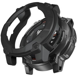 Miimall Armour Case Compatible with Garmin Instinct 3 Solar, Soft TPU Bumper Cover, Anti-Scratch Shockproof Case for Garmin Watch Instinct 3 Solar 45MM-Black