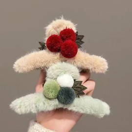 Women's Luxury Plush Cherry Hairpin - Large Shark Claw Clip for Hair Volume One Size / Mint Fur Claw Clip 20ea