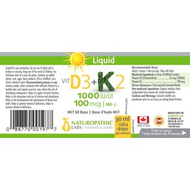 Naturopathic Labs Vitamin D3 1000iu + K2 100mcg Liquid - 30ml + BONUS