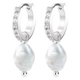 THIORA Women's Earrings - 'Caribbean Glow' | Convertible Hoop Earrings | 18 Carat Gold or Rose Gold | Cubic Zirconia | Removable Pearl | Stainless Steel | Nickel Free | Gift Idea, Stainless Steel